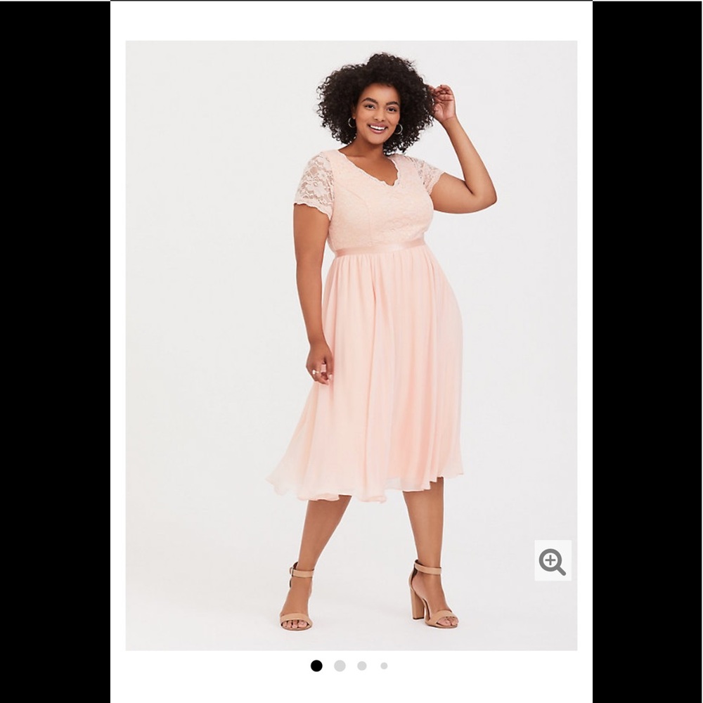 Peach Pink Sequin & Lace Midi Dress